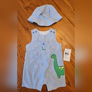 NWT Dinosaur Stripe Sleeveless Romper & Hat 3-6 Months